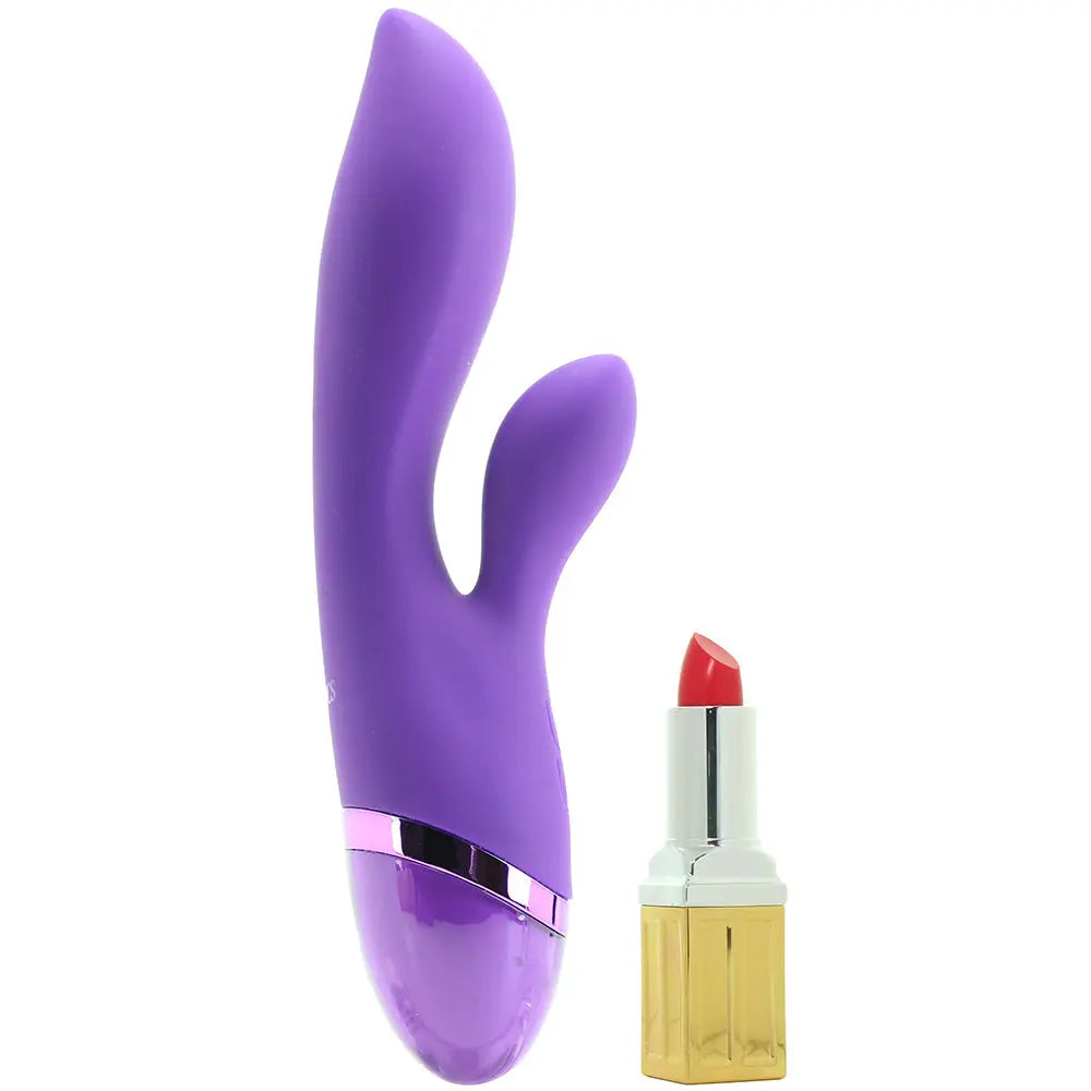 Aura Pure Silicone Dual Lover Rabbit Vibe CalExotics next to lipstick
