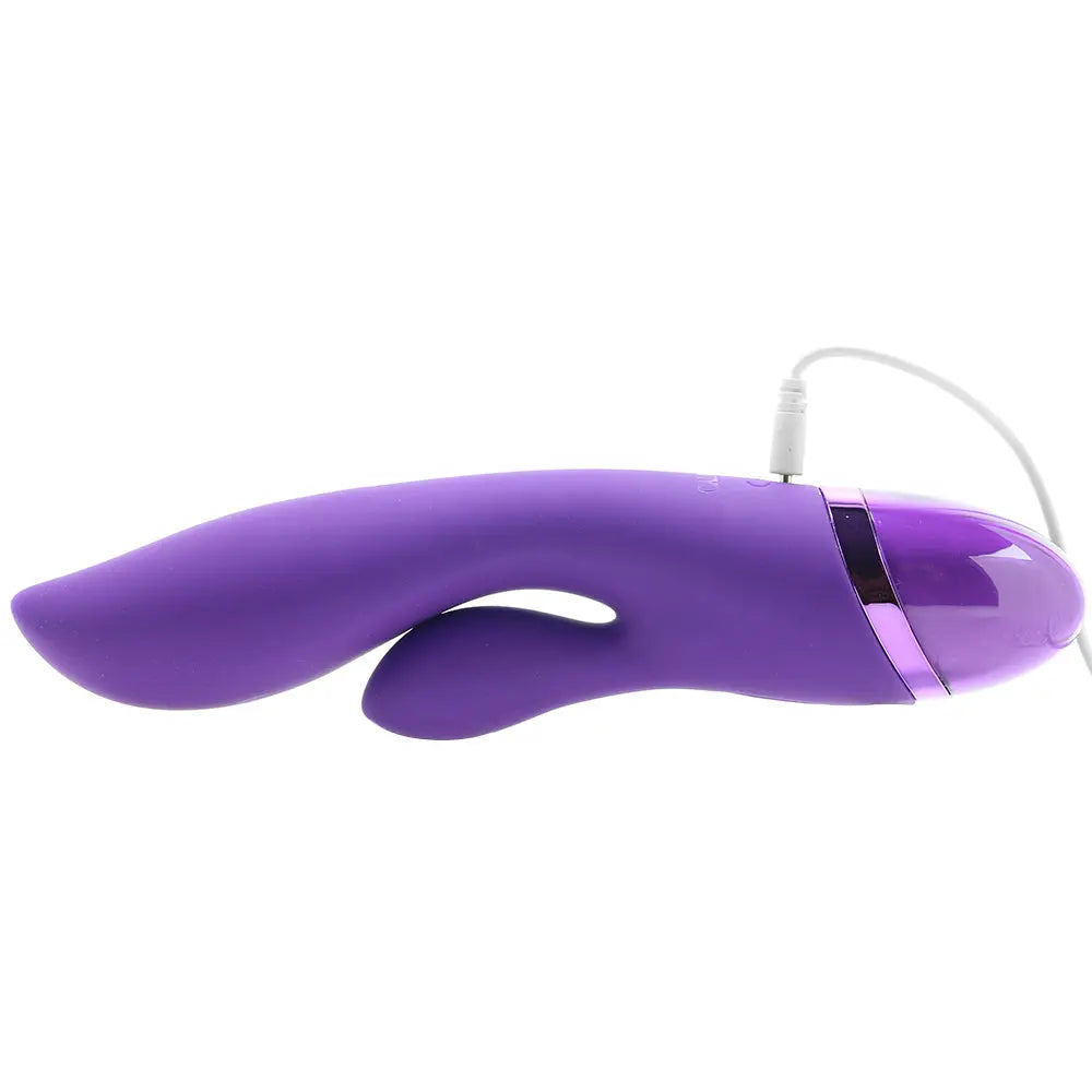 Aura Pure Silicone Dual Lover Rabbit Vibe CalExotics side view with charger