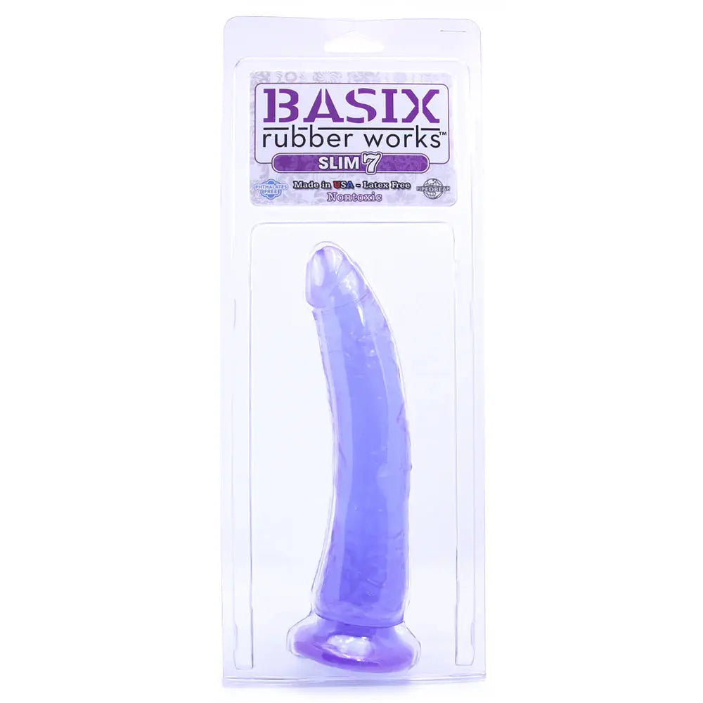 Basix Slim 7 Inch Dildo in Purple packed Sex Toys Calgary with Same-Day Delivery