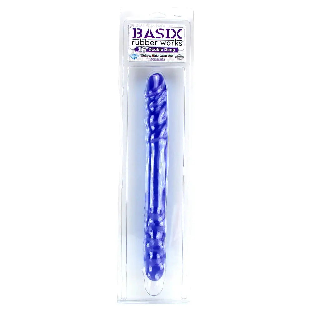 Basix 16 Inch Double Dildo in Purple Basix Rubber Works packed