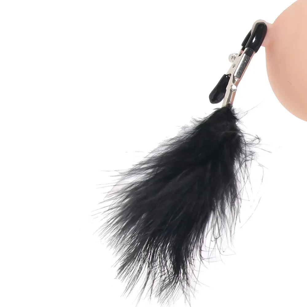 Bondage Whip, Feather Clamps & Cuffs Set in Black Calgary Same-Day Delivery Nasstoys
