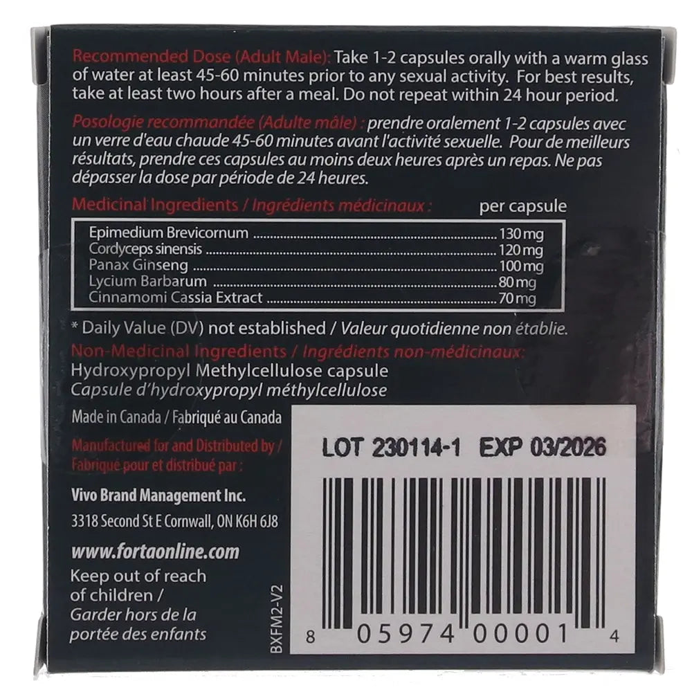 Forta for Men Enhancing Supplement 2 Pack Calgary Same-Day Delivery Forta back side