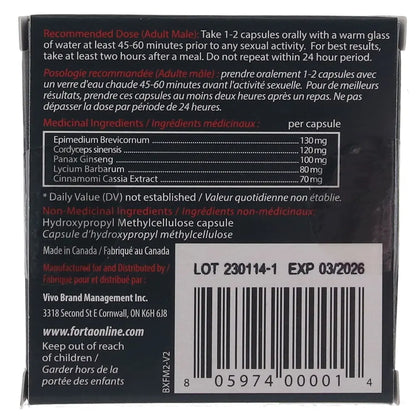 Forta for Men Enhancing Supplement 2 Pack Calgary Same-Day Delivery Forta back side