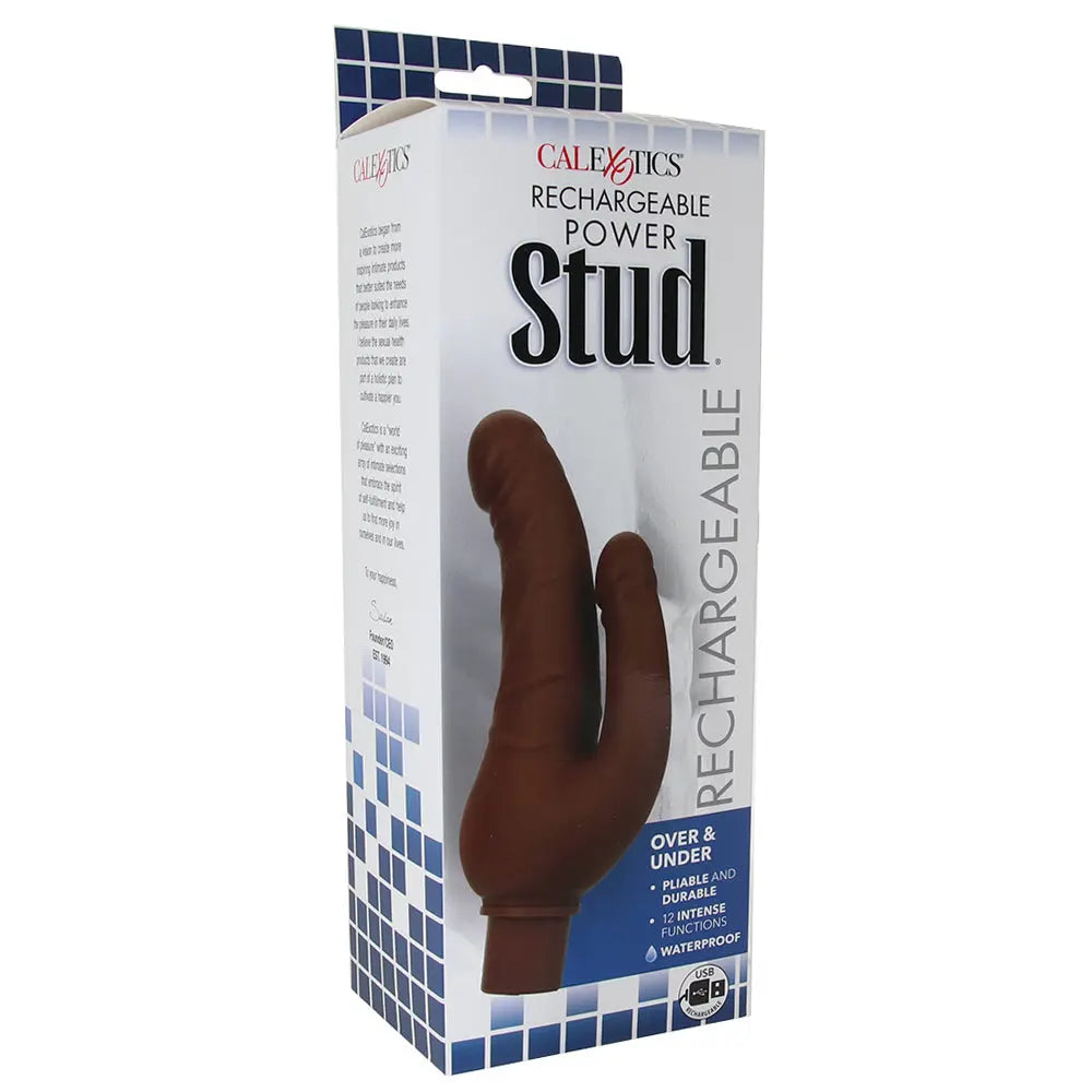 Power Stud Rechargeable Over & Under Vibe in Brown Power Studs in box
