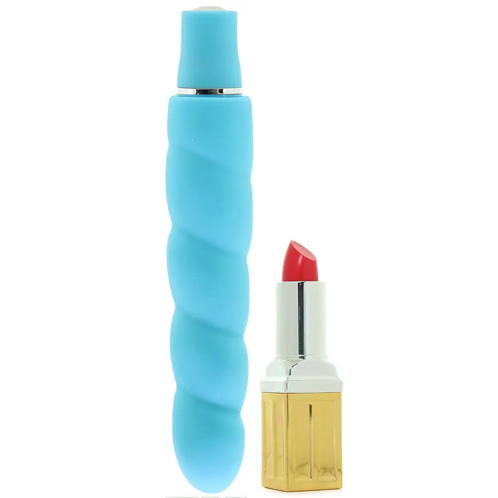 sex toy vibrator in blue on white background next to lipstick Luxe Anastasia Vibe in Aqua Sex Toys Calgary Same-Day Delivery